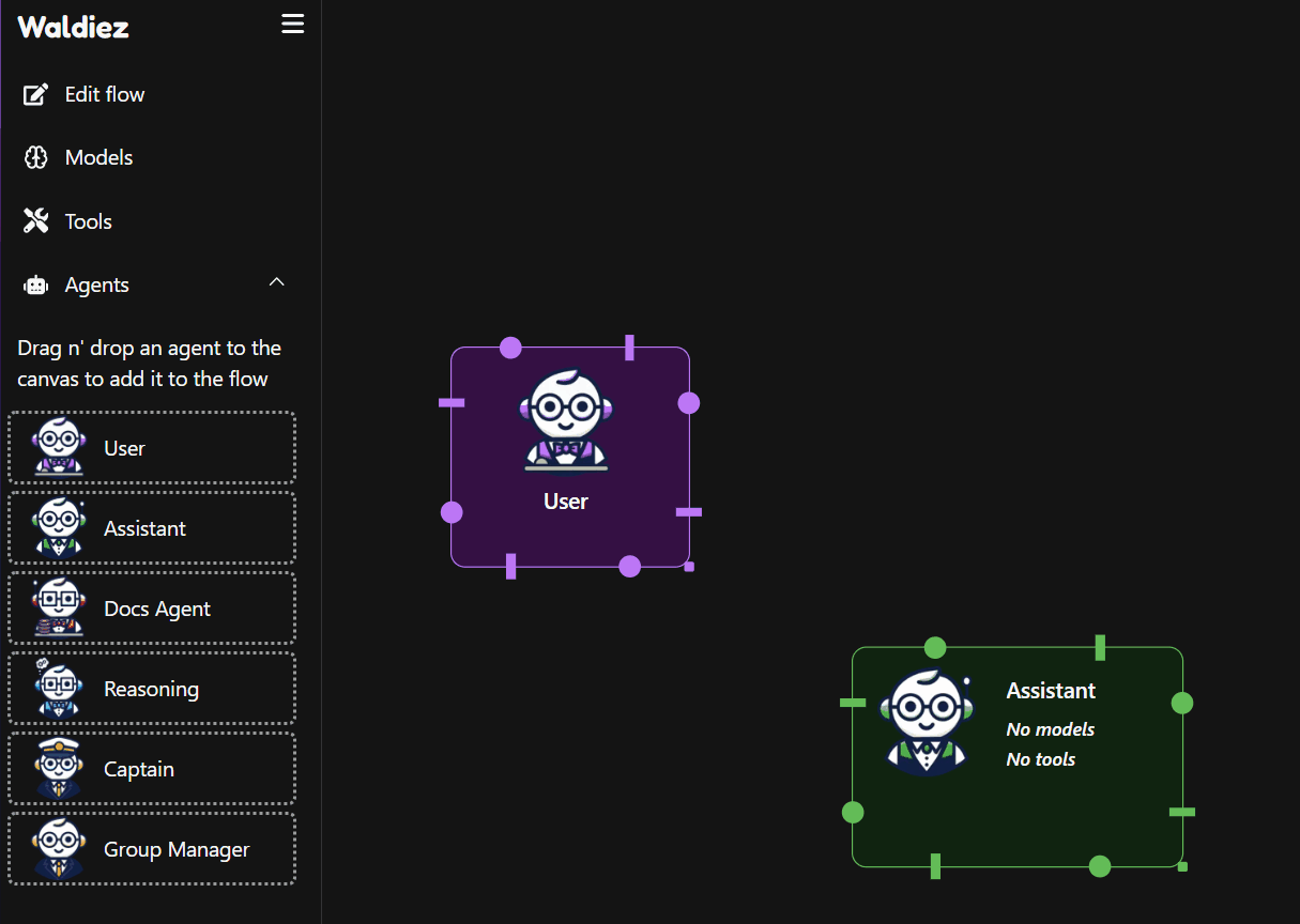 Connect agents by dragging a link