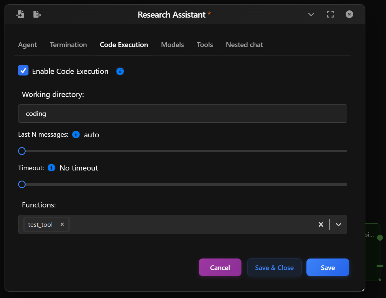 Assistant Agent - Code Execution setup preview