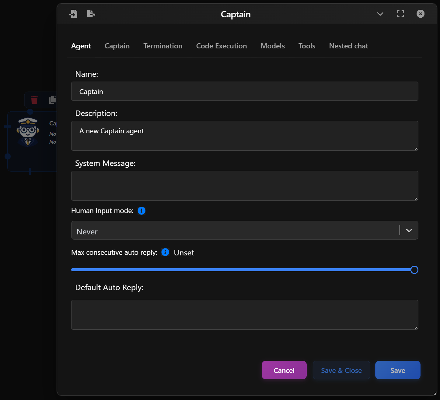 Captain Agent - Agent setup preview