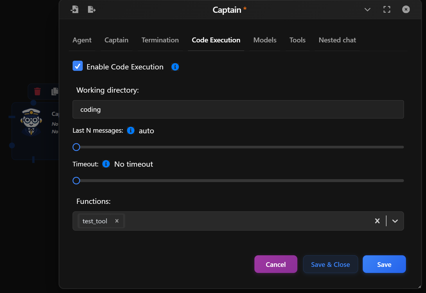 Captain Agent - Code Execution setup preview