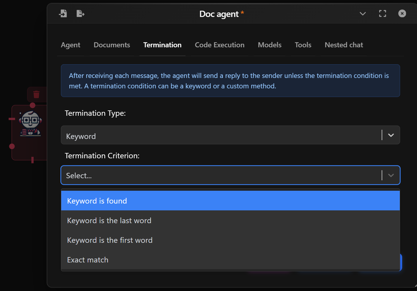 Docs Agent - Termination conditions preview