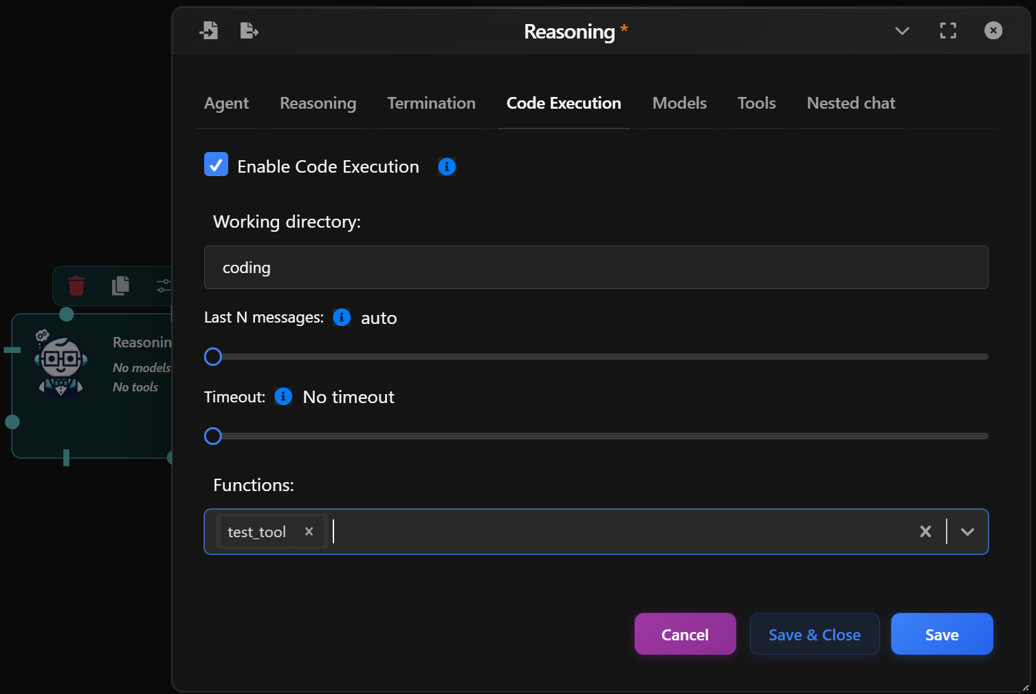 Reasoning Agent - Code Execution setup preview