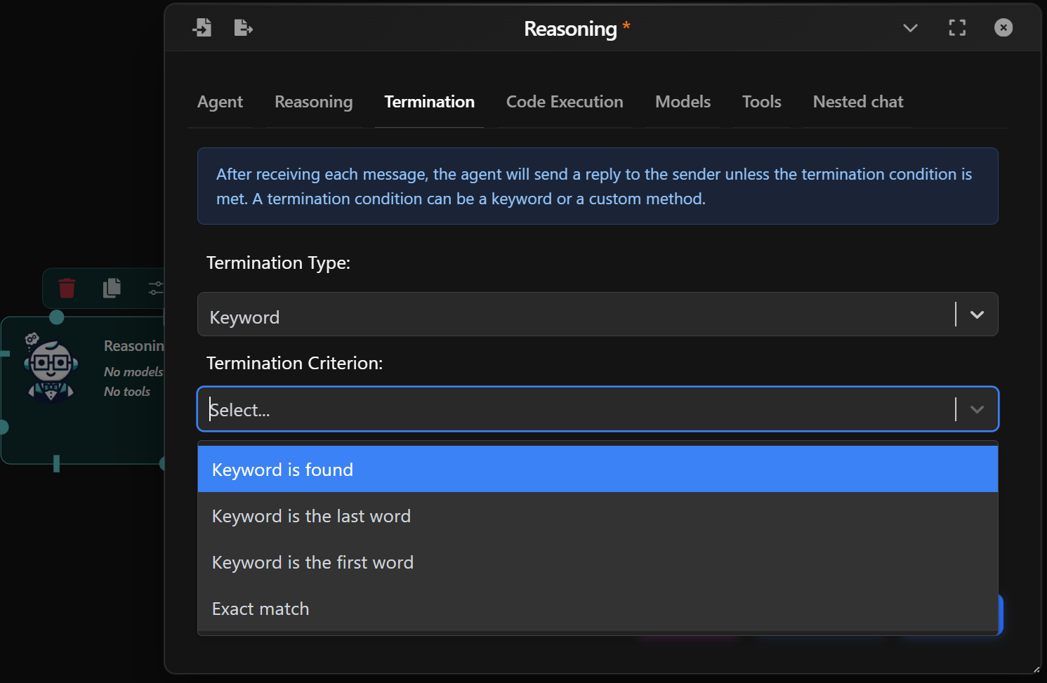 Reasoning Agent - Termination conditions preview