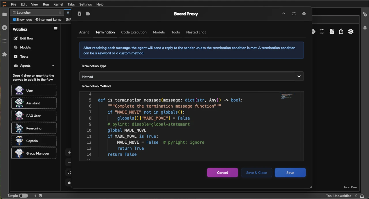 Termination custom method