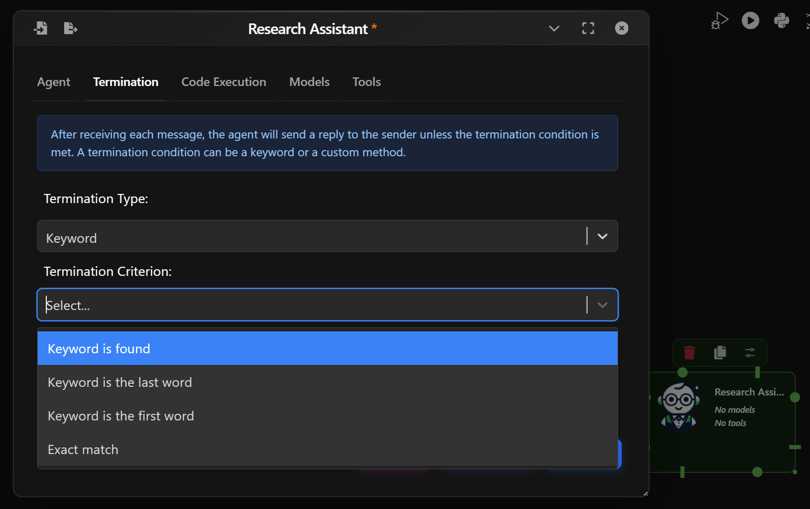 Assistant Agent - Termination conditions preview