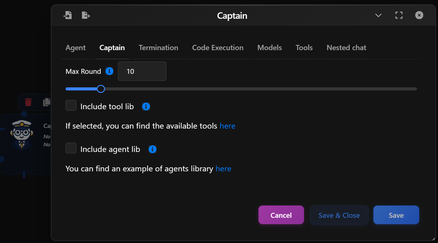 Captain Agent - Captain config preview
