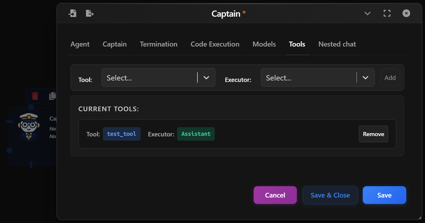 Captain Agent - Tool settings preview