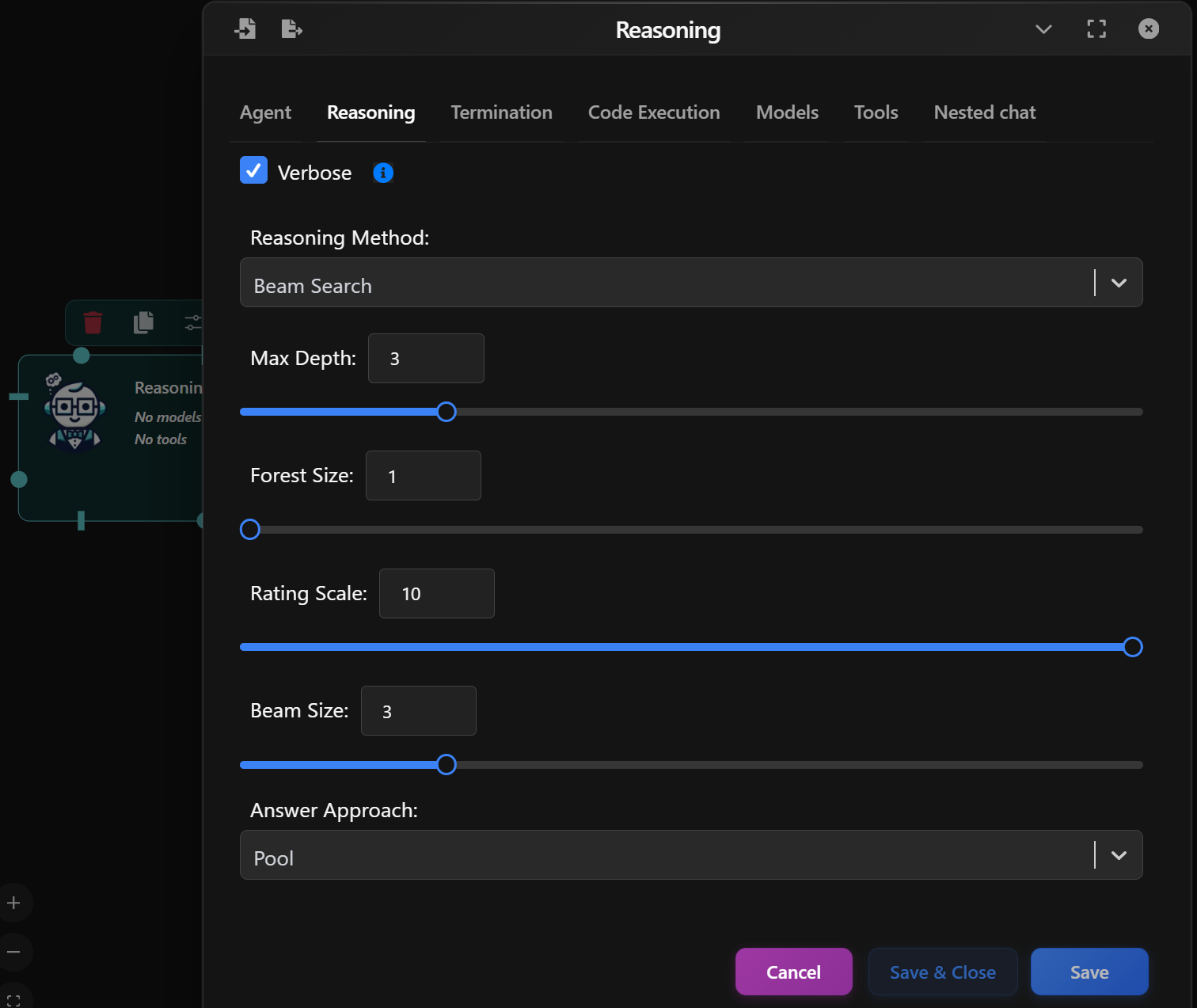 Reasoning Agent - Reasoning tab preview