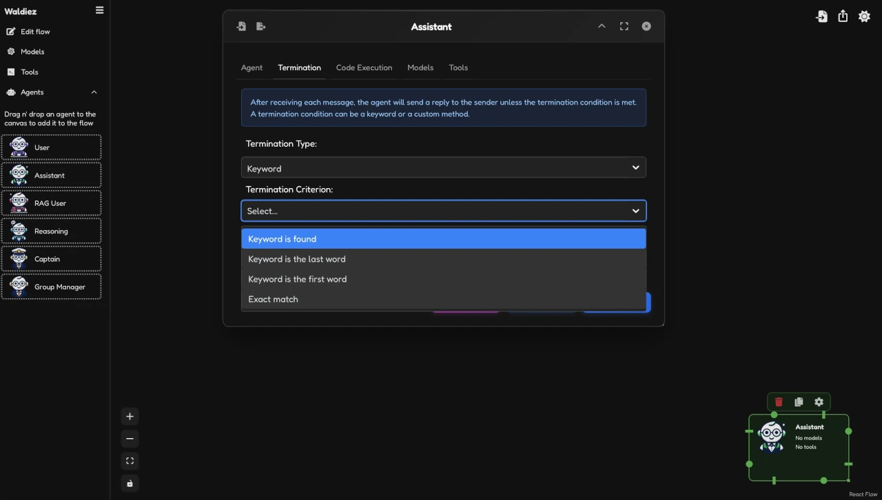 Assistant agent - Termination setup preview