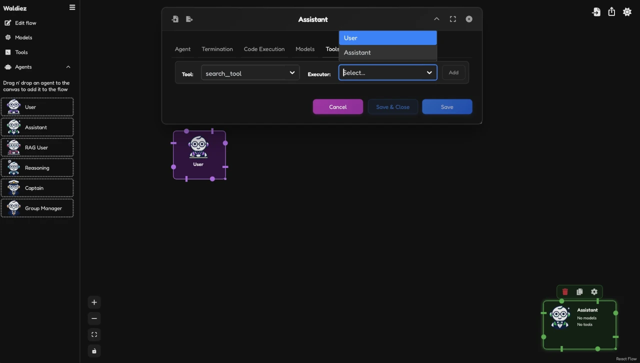 Assistant agent - Tools setup preview