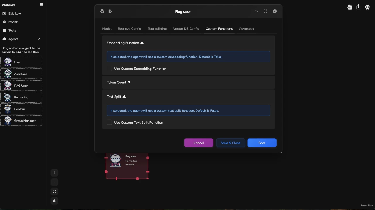 RAG agent - Custom functions preview