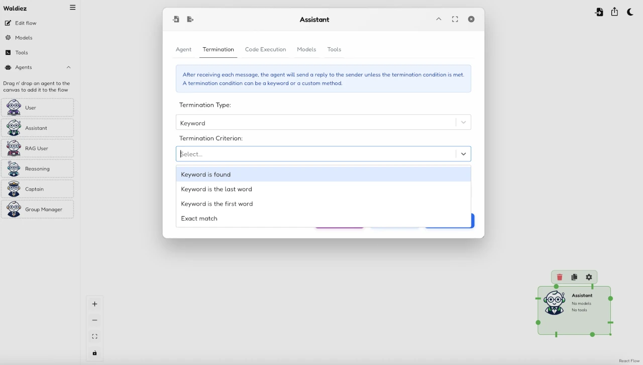Assistant agent - Termination setup preview