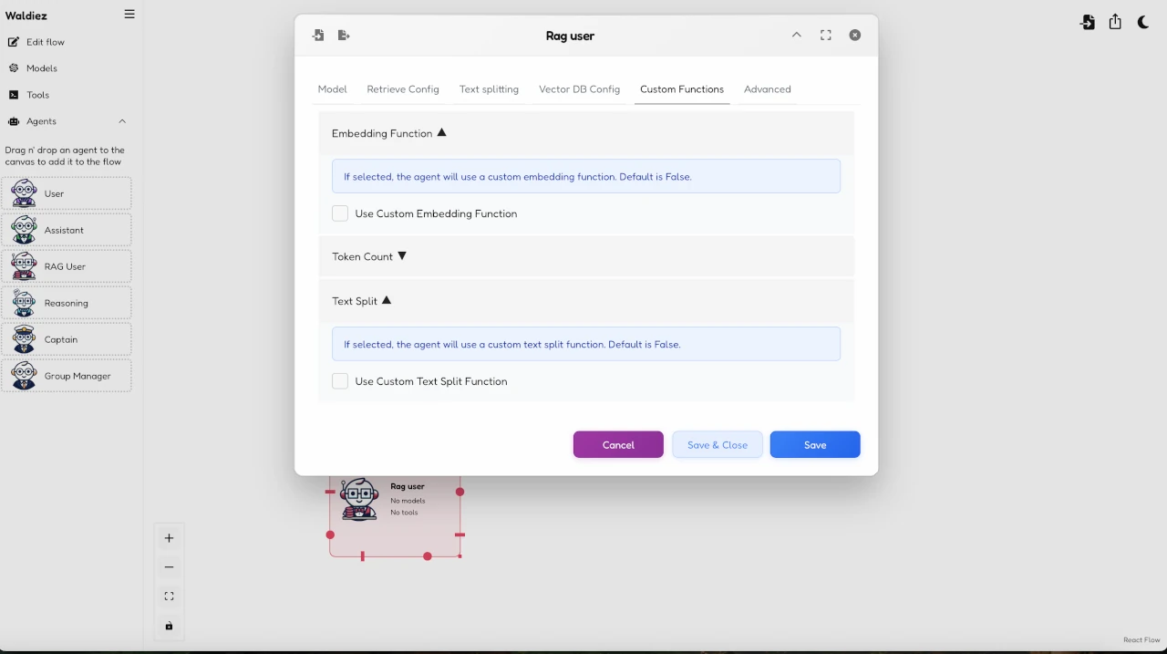 RAG agent - Custom functions preview