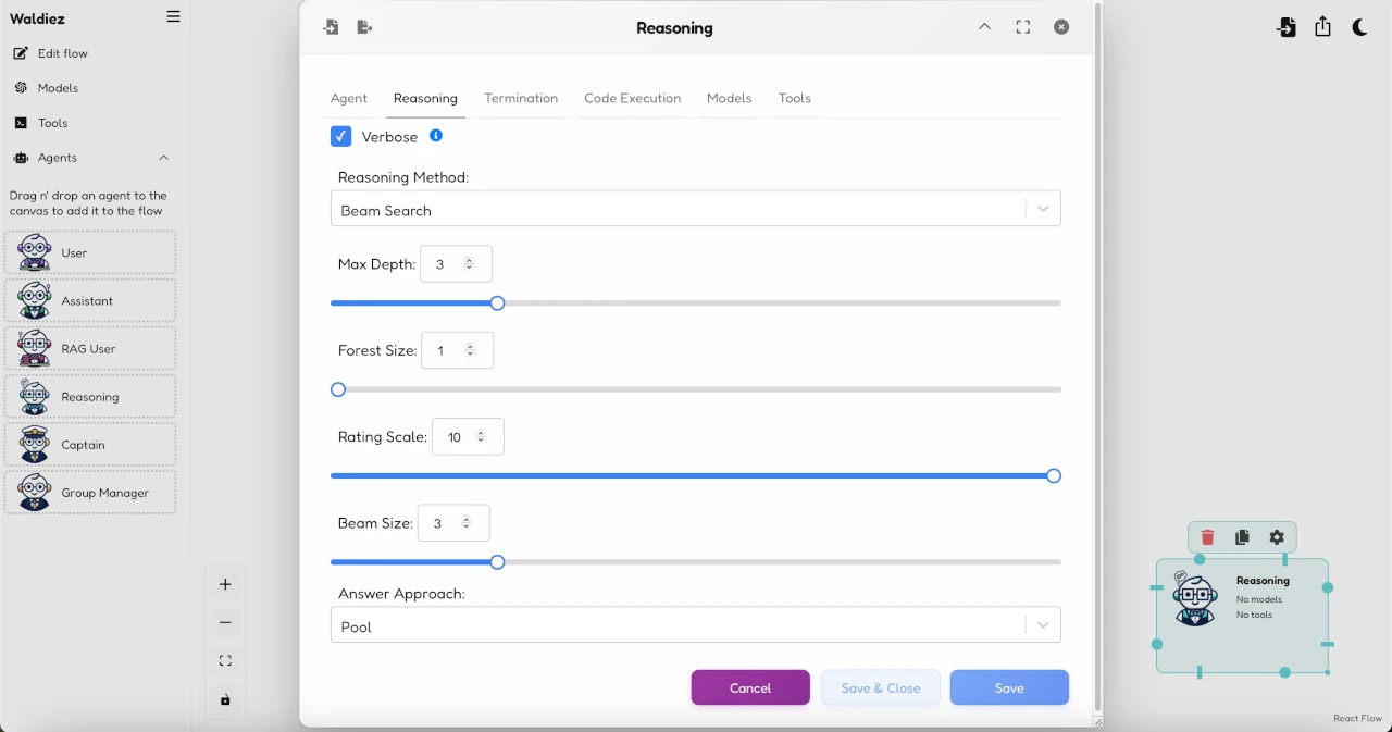 Reasoning agent - Reasoning setup preview